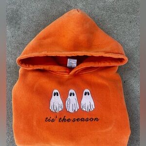 Orange Hoodie with Ghost embroidery